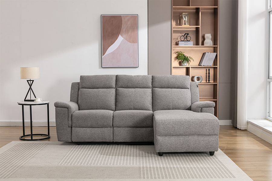 RC-7088 Manual Fabrik Polyester Tebal Berbaring Sofa Sectional Dengan Lands dan Cushion Chaise
