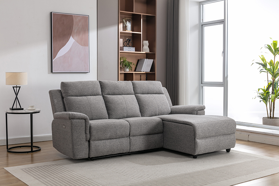 RC-7088 Manual Fabrik Polyester Tebal Berbaring Sofa Sectional Dengan Lands dan Cushion Chaise