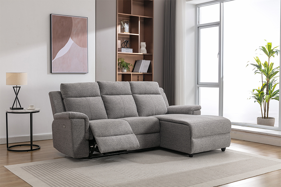 RC-7088 Manual Fabrik Polyester Tebal Berbaring Sofa Sectional Dengan Lands dan Cushion Chaise