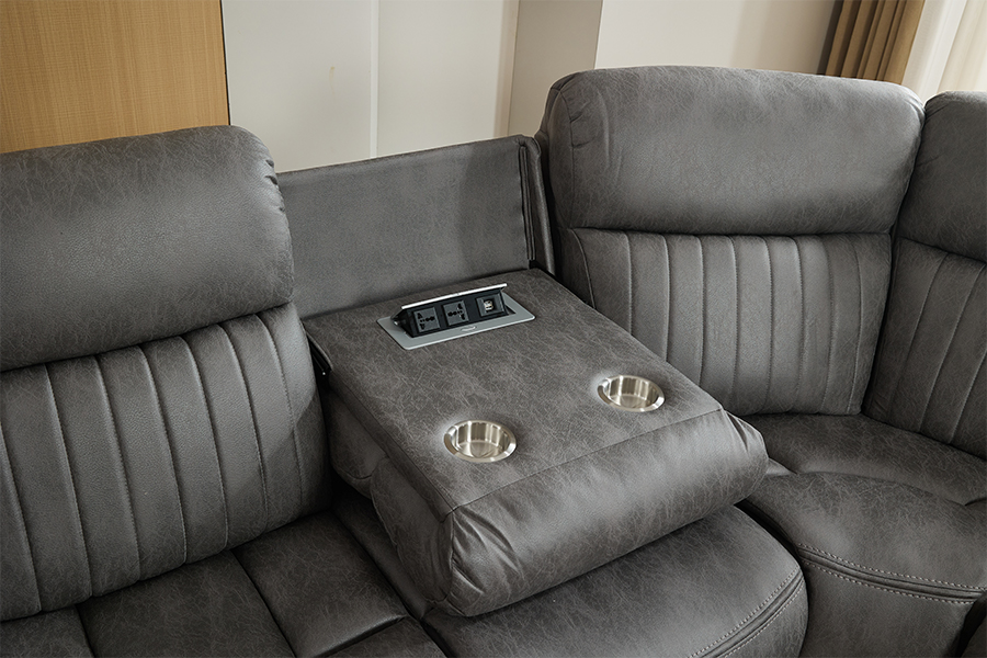 RC-7756 Ruang tamu kuasa berbaring sofa keratan dengan soket pengecas yang tidak kelihatan